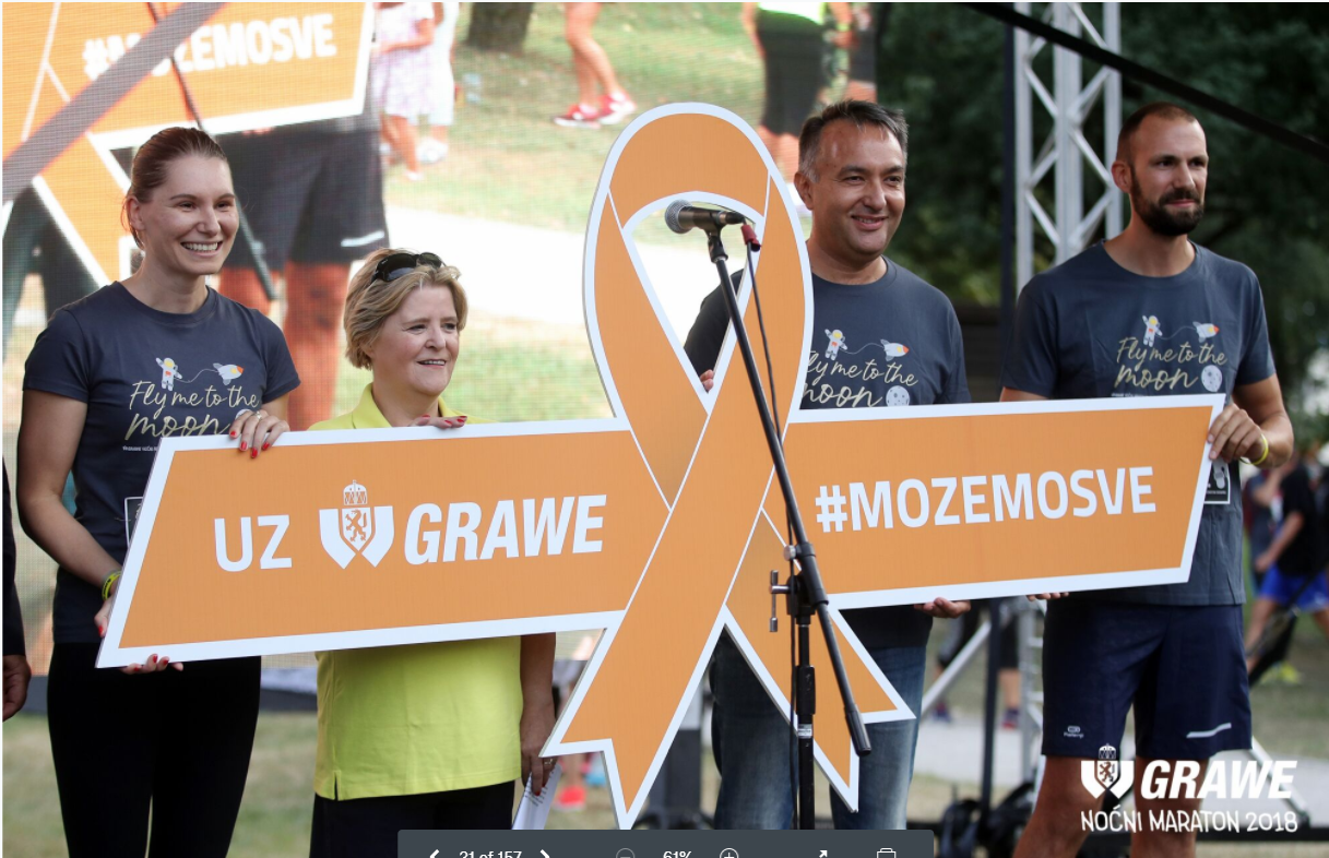 Dodjela donacije tijekom 4. GRAWE NOĆNOG MARATONA u kolovozu 2018. godine Savezu društava multiple skleroze